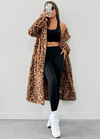 Светло-коричневое демисезонное Пальто двубортное SHEIN