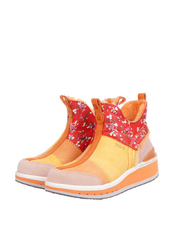 Оранжевые женские ботинки без шнурков с мехом