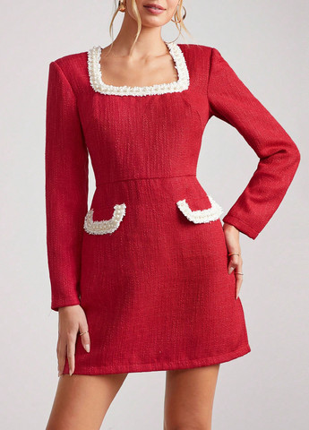 Красное кэжуал платье SHEIN однотонное