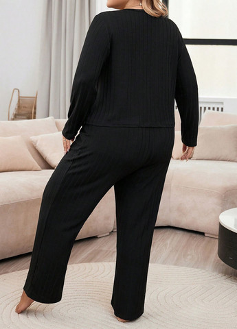Чорна всесезон піжама (лонгслів, штани) лонгслів + брюки SHEIN