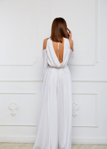 Белое вечернее платье а-силуэт, с юбкой-солнце, колокол, на запах FashionYouWant однотонное