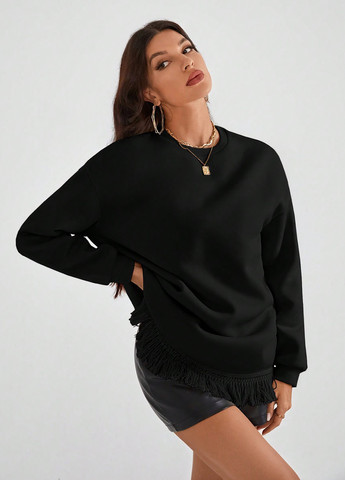 Черное кэжуал платье платье-свитшот SHEIN однотонное