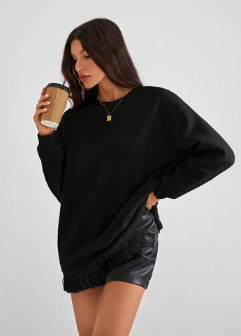 Черное кэжуал платье платье-свитшот SHEIN однотонное