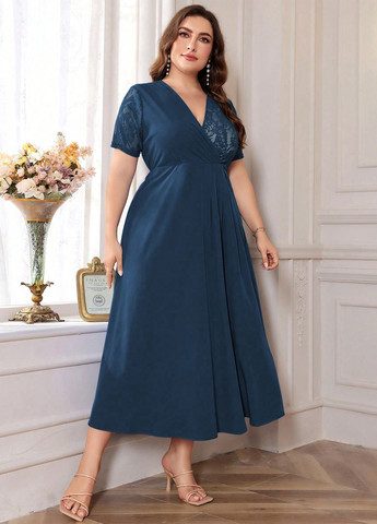 Темно-бирюзовое вечернее платье в стиле ампир SHEIN однотонное