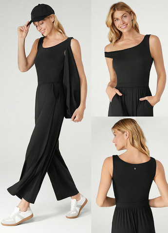 Комбинезон SHEIN комбинезон-брюки логотип чёрный спортивный, кэжуал модал