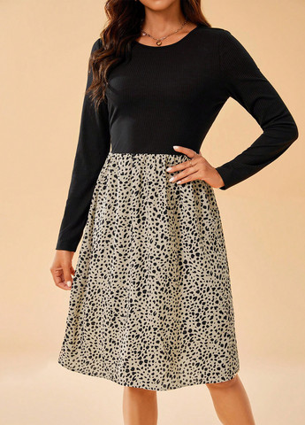 Комбинированное кэжуал платье а-силуэт SHEIN с абстрактным узором