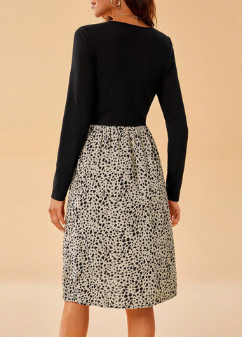 Комбинированное кэжуал платье а-силуэт SHEIN с абстрактным узором