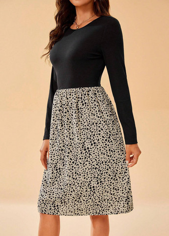 Комбинированное кэжуал платье а-силуэт SHEIN с абстрактным узором