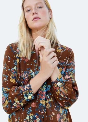 Коричнева кежуал сукня кльош Zara з квітковим принтом