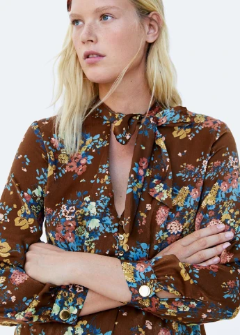Коричнева кежуал сукня кльош Zara з квітковим принтом