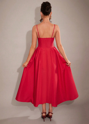 Червона святковий, вечірня сукня з відкритою спиною, кльош SHEIN однотонна