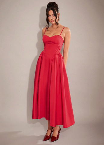 Червона святковий, вечірня сукня з відкритою спиною, кльош SHEIN однотонна