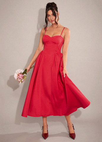 Червона святковий, вечірня сукня з відкритою спиною, кльош SHEIN однотонна