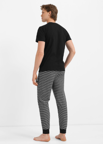 Пижама Роза футболка + брюки однотонная чёрная домашняя хлопок