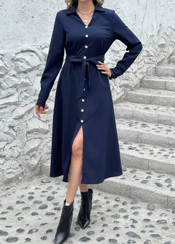 Синя кежуал сукня сукня-сорочка SHEIN однотонна