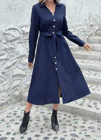 Синя кежуал сукня сукня-сорочка SHEIN однотонна