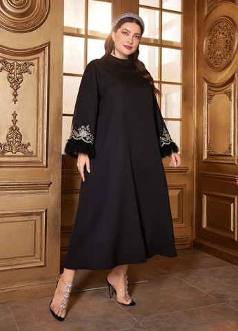 Черное вечернее платье а-силуэт SHEIN однотонное