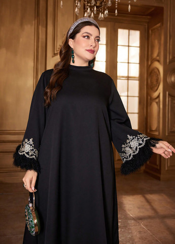 Черное вечернее платье а-силуэт SHEIN однотонное