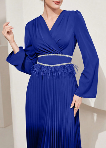 Синее праздничный, вечернее платье клеш, плиссированное SHEIN однотонное