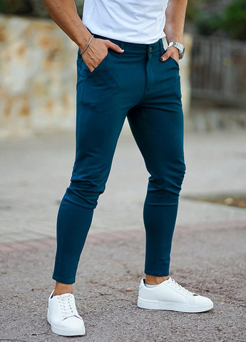 Темно-голубые кэжуал демисезонные зауженные брюки SHEIN