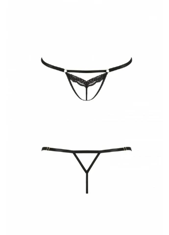 Відверті трусики-стрепи з мереживом SOLON THONG black S/M - Exclusive Passion (255459664)