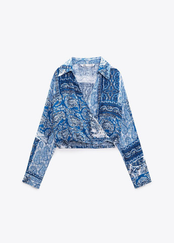 Комбинированная демисезонная блуза на запах Zara