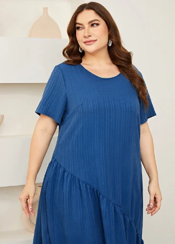 Синее кэжуал платье а-силуэт SHEIN однотонное