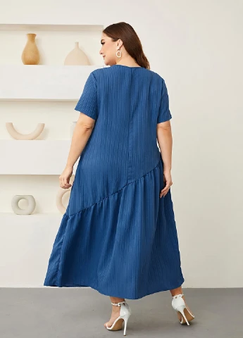 Синее кэжуал платье а-силуэт SHEIN однотонное