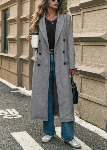 Серое демисезонное Пальто двубортное SHEIN