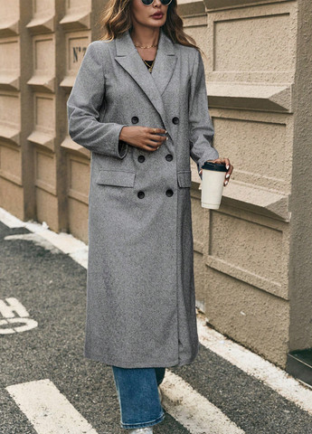 Серое демисезонное Пальто двубортное SHEIN