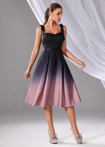 Комбінована вечірня сукня кльош, з відкритою спиною SHEIN з градієнтом