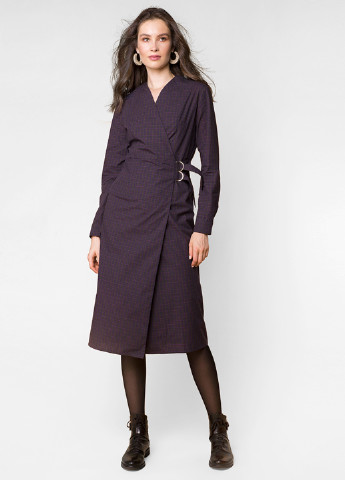 Темно-лілова кежуал плаття, сукня на запах MR 520 в клітинку