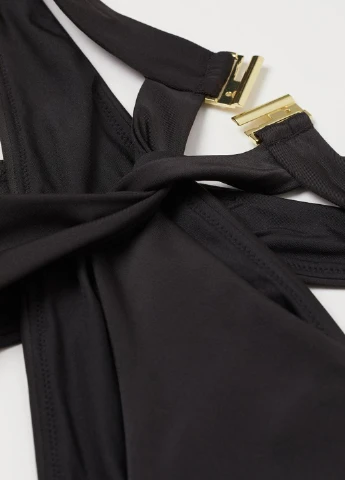 Чорний літній купальник суцільний, хай нек, пландж H&M