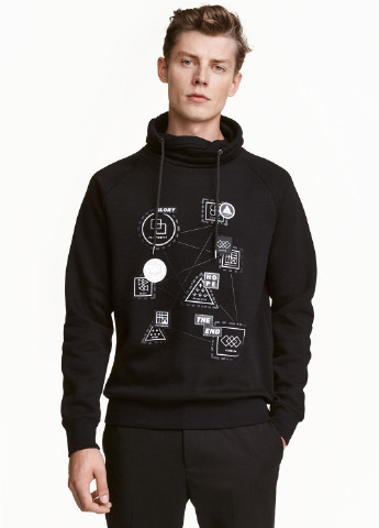 Свитшот H&M - Прямой крой надпись черный кэжуал хлопок - (214964348)