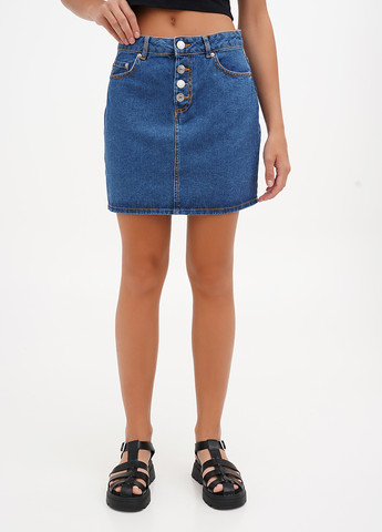 Синяя кэжуал, джинсовая однотонная юбка Terranova а-силуэта (трапеция)