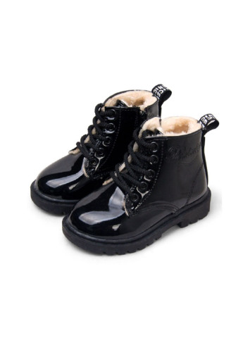 Черные кэжуал зимние утепленные лаковые ботинки No Brand