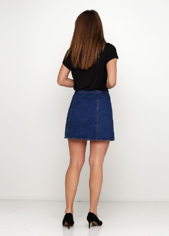 Темно-синяя джинсовая цветочной расцветки юбка Pull & Bear а-силуэта (трапеция)