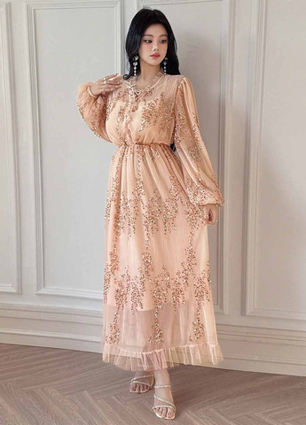 Персикова вечірня сукня з спідницею-сонце, плісована SHEIN з абстрактним візерунком