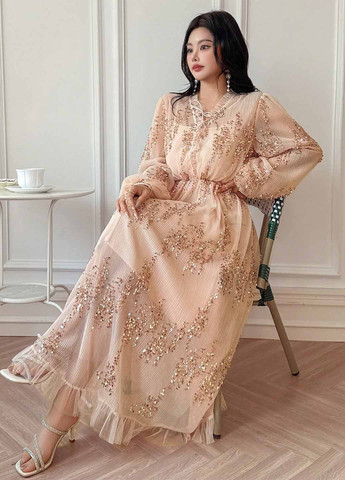 Персикова вечірня сукня з спідницею-сонце, плісована SHEIN з абстрактним візерунком