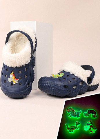 Темно-синие сабо SHEIN джибитсы, с мехом, с перфорацией