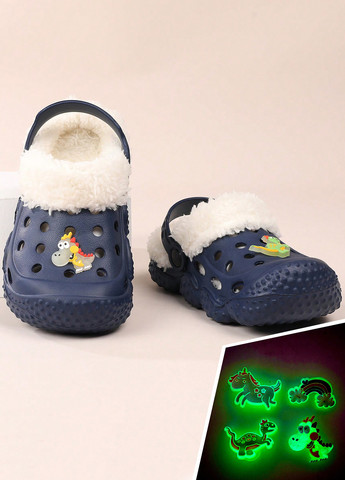 Темно-синие сабо SHEIN джибитсы, с мехом, с перфорацией