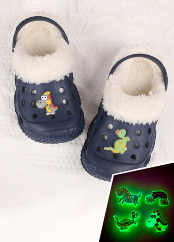 Темно-синие сабо SHEIN джибитсы, с мехом, с перфорацией