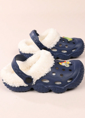 Темно-синие сабо SHEIN джибитсы, с мехом, с перфорацией