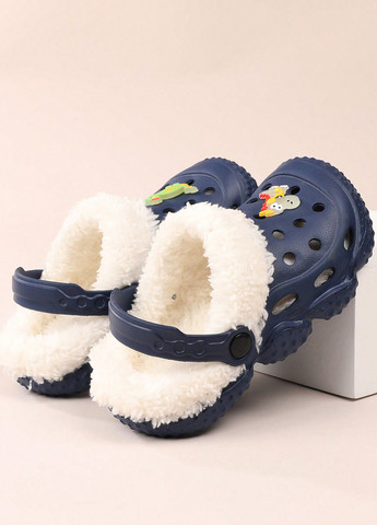 Темно-синие сабо SHEIN джибитсы, с мехом, с перфорацией