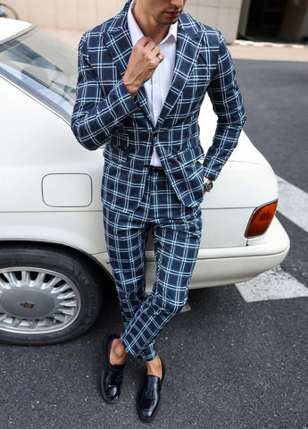 Темно-синій демісезонний костюм (піджак, штани) брючний SHEIN