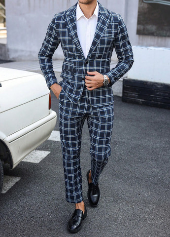 Темно-синій демісезонний костюм (піджак, штани) брючний SHEIN