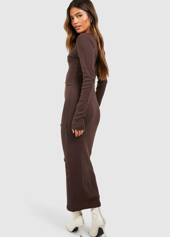 Коричневое кэжуал платье Boohoo однотонное