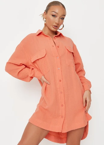Оранжевое кэжуал платье рубашка Missguided однотонное