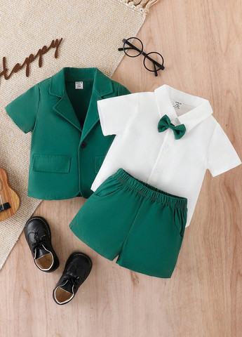 Зелений літній костюм (сорочка, піджак, шорти) з шортами, з сорочкою SHEIN