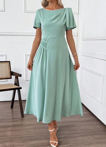 Мятное кэжуал платье клеш SHEIN однотонное